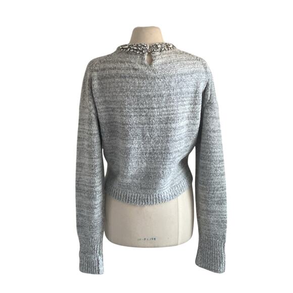 J. CREW Embellished Pullover Sweater Womens Sz Medium Grey Rhinestone Holiday - Picture 5 of 6